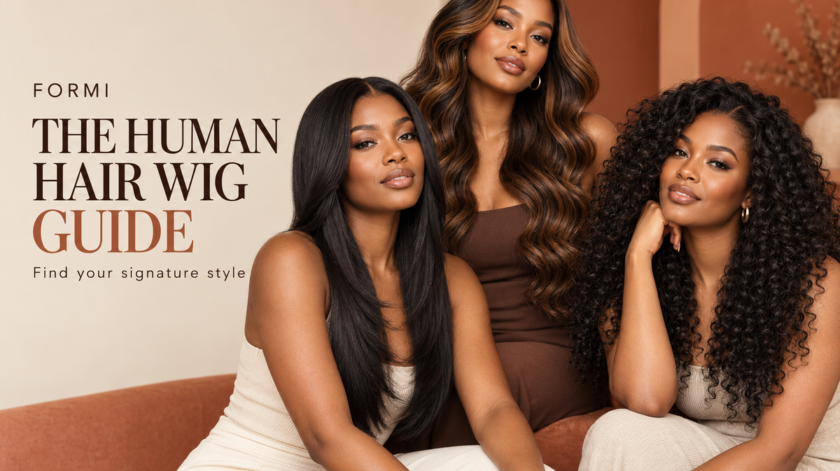 Formi human hair wig guide cover with straight, body wave, and curly styles