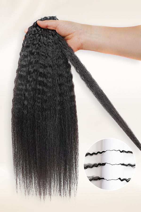 Hand separating natural black kinky straight human crochet hair strands