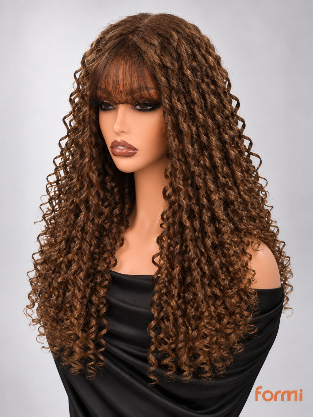 Espresso brown honey blonde highlight body wave lace front wig front view