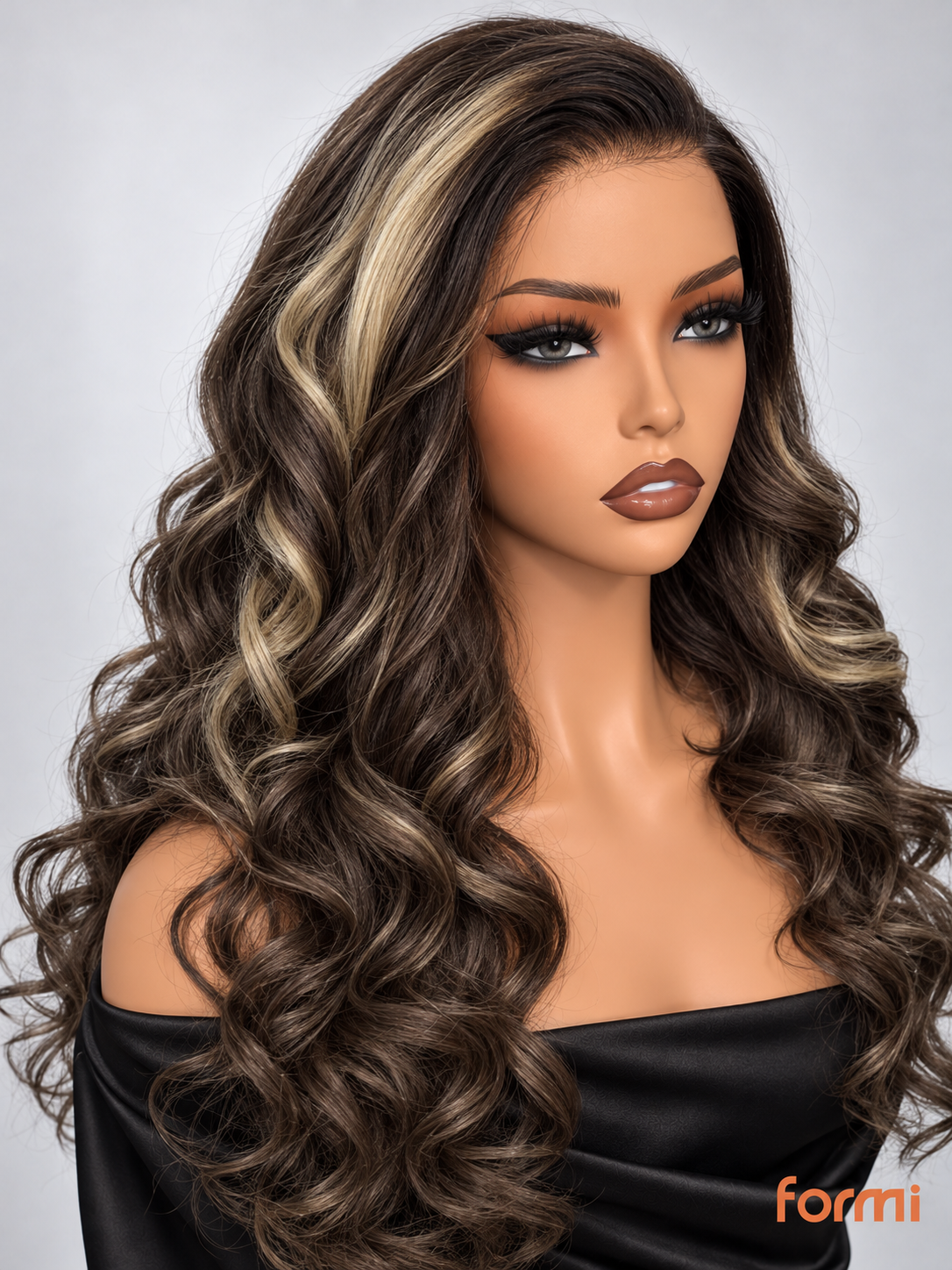 Chocolate brown spiral curly human hair wig side profile