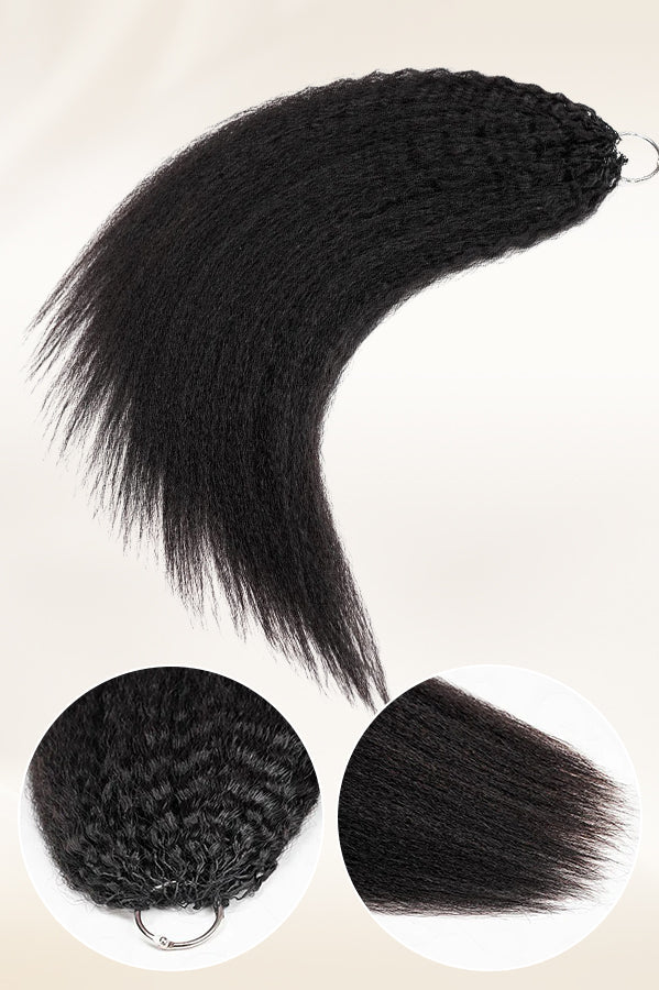 Natural black kinky straight crochet hair showing full length and textured ends