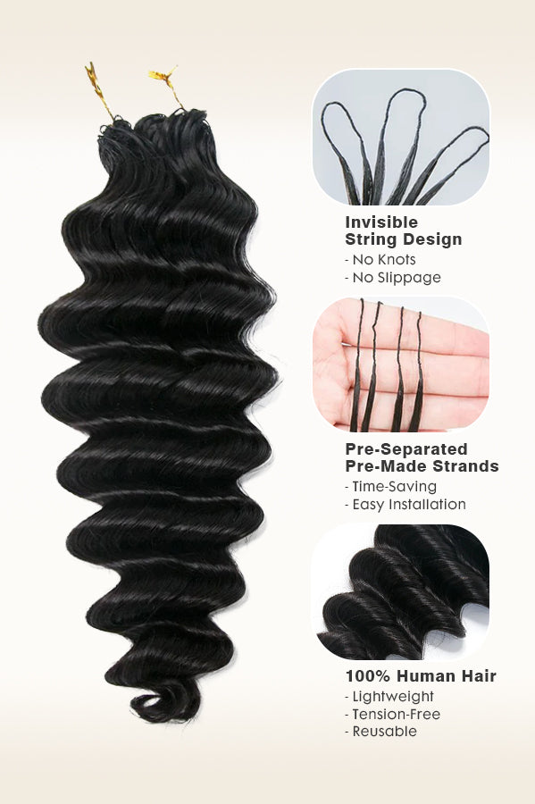 Natural black deep wave crochet hair with invisible loops and pre-separated strands