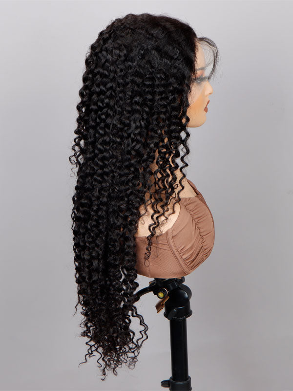 Curly 13x4 HD Lace Full Frontal Wig 100% Human Hair Pre-Plucked With Bleached Knots