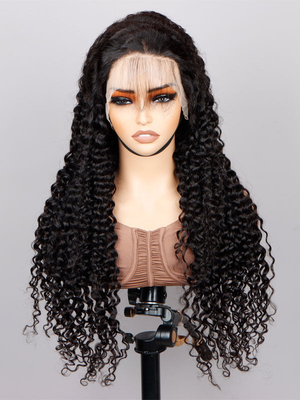 Curly 13x4 HD Lace Full Frontal Wig 100% Human Hair Pre-Plucked With Bleached Knots