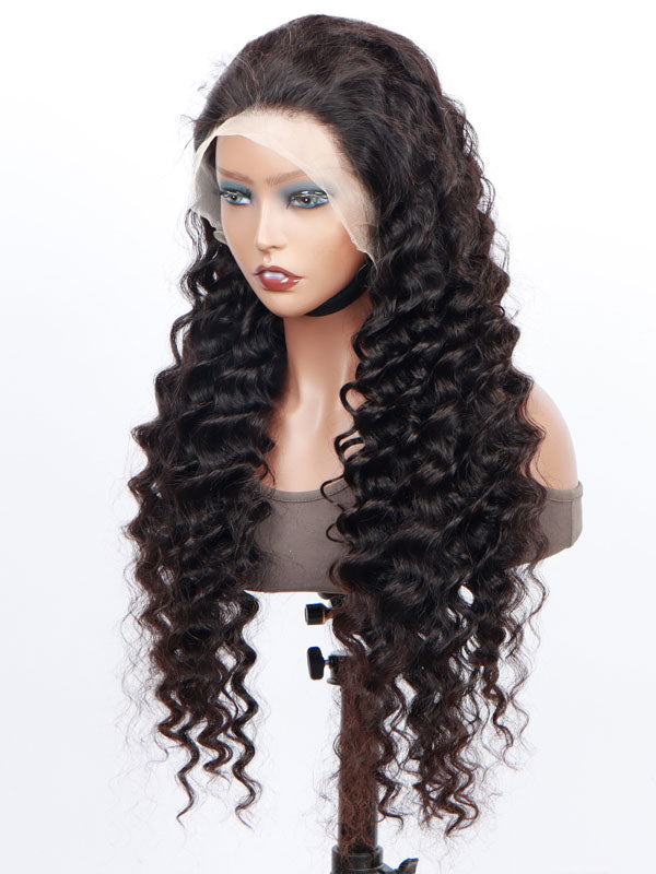Deep Wave 13x4 HD Lace Full Frontal Wig 100% Human Hair Pre-Plucked With Bleached Knots