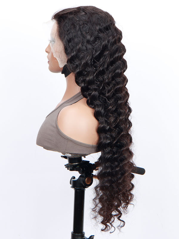 Deep Wave 13x4 HD Lace Full Frontal Wig 100% Human Hair Pre-Plucked With Bleached Knots