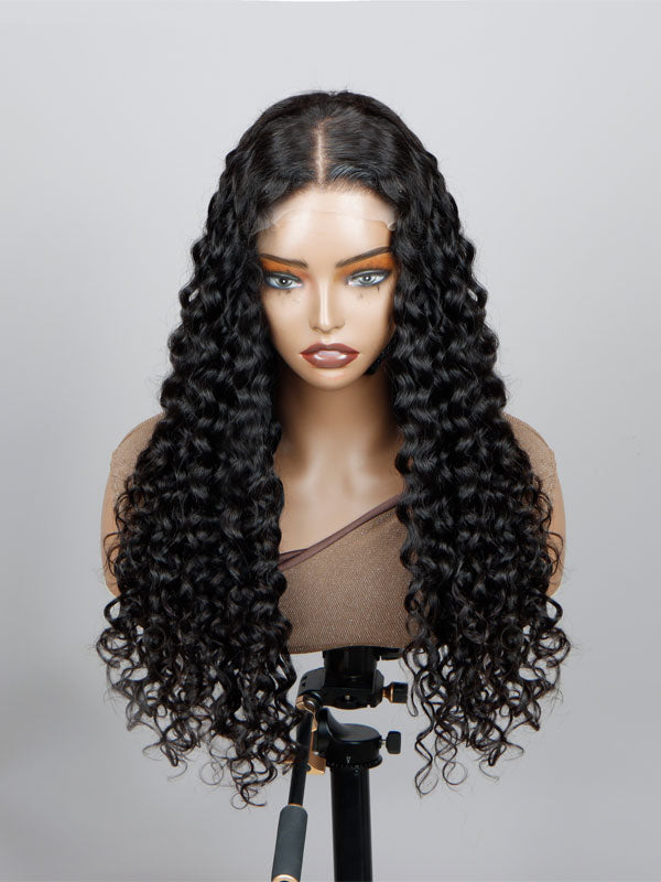 Water Wave 13x4 HD Lace Full Frontal Wig 100% Human Hair Pre-Plucked With Bleached Knots