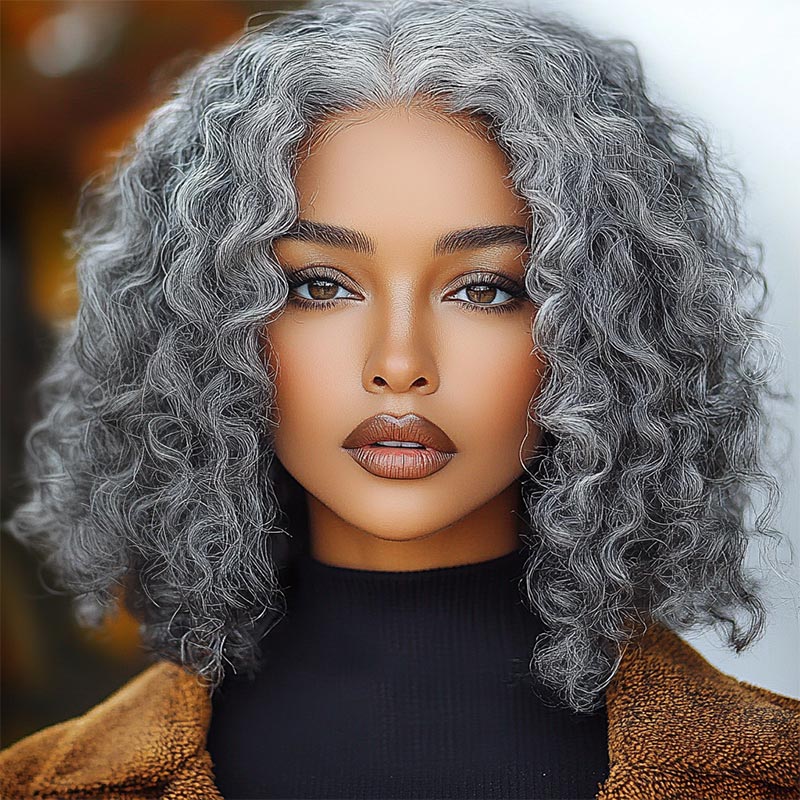 Formi Hair | Salt & Pepper Water Wave Bob Wig – Curly Glueless Human Hair 5x5 Lace Wig For Women over 50
