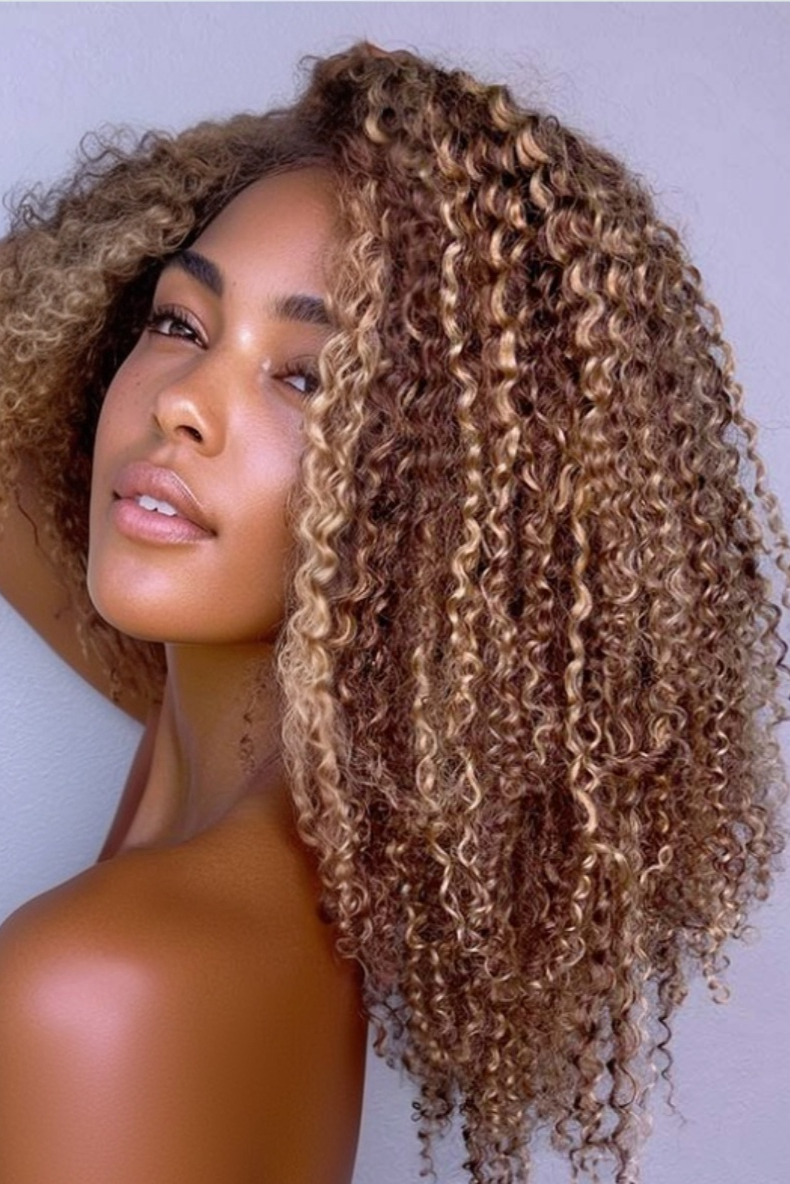 Kinky Curly Crochet Hair Highlight #P4/27 Machine Made Human Hair Extensions