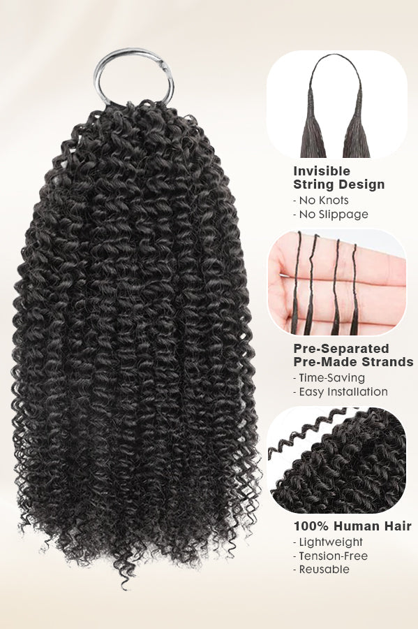 Kinky curly human crochet hair with invisible string loop and pre-separated strands