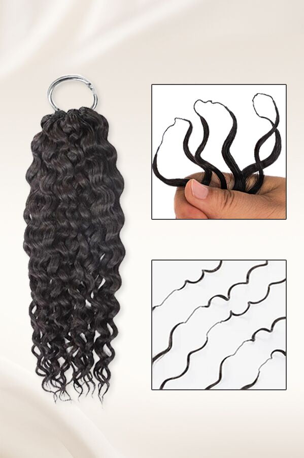 Natural black water wave crochet hair with pre-attached loop and curl pattern details