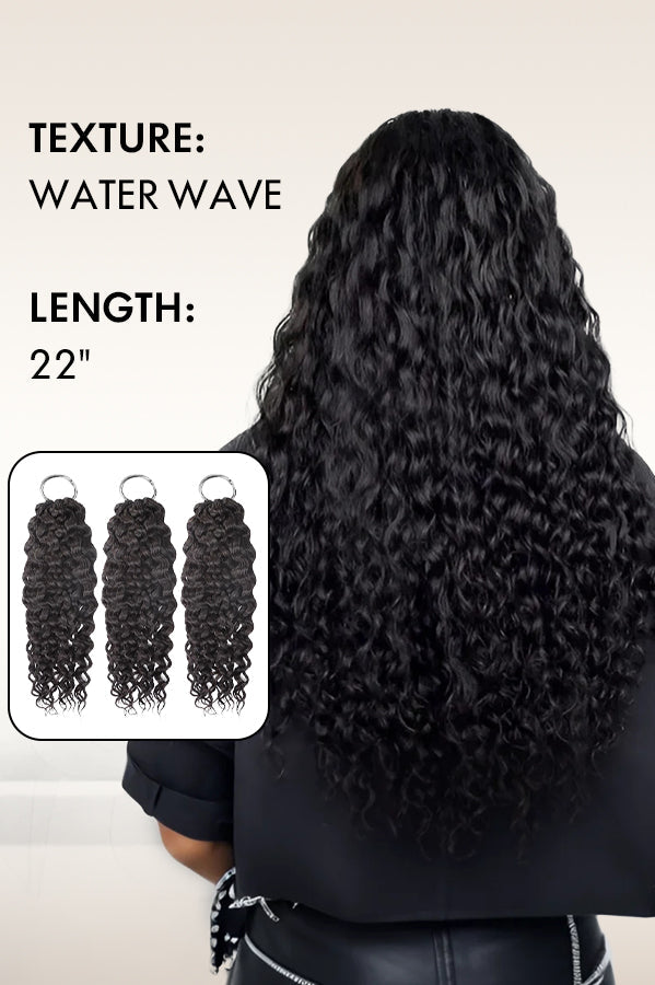 Back view of 22-inch natural black water wave crochet hair