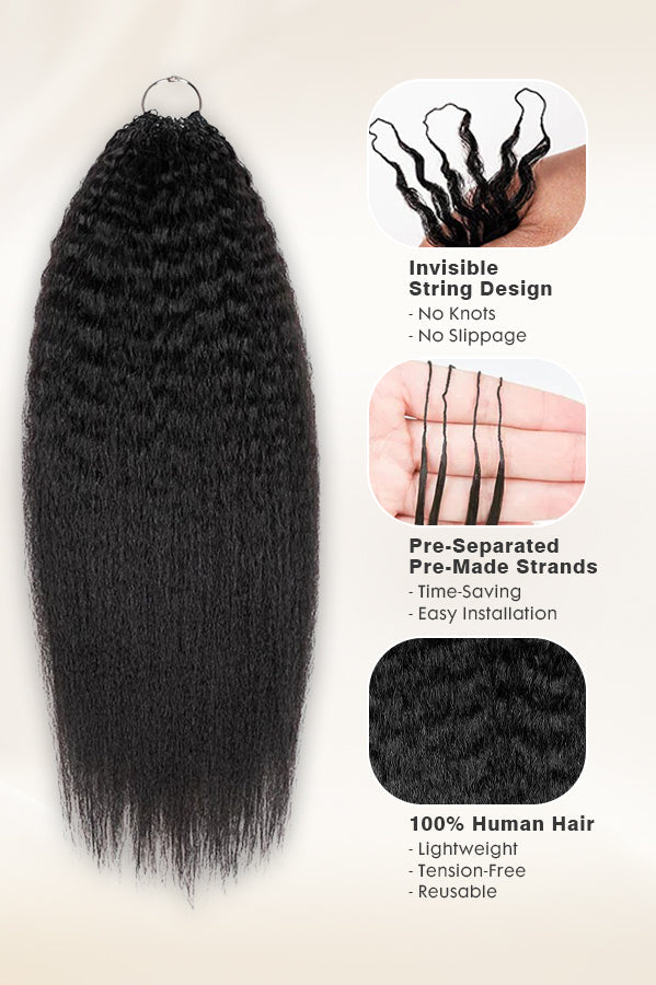 Kinky straight human crochet hair with invisible string loop and pre-separated strands