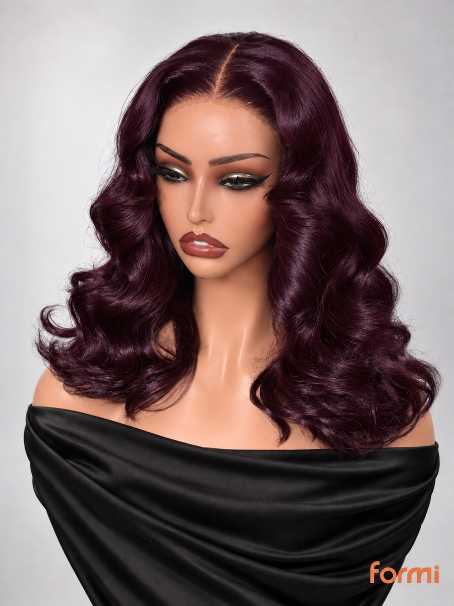 Deep Blackcurrant Purple Middle Part Body Wave Human Hair Lace Front Wig