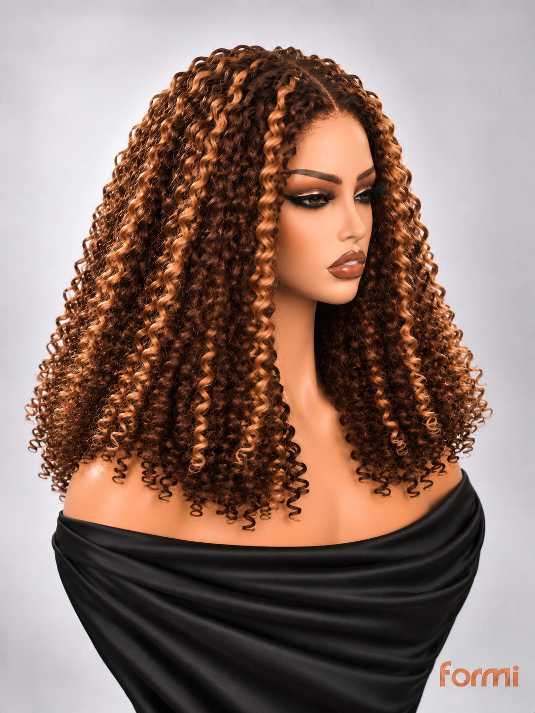 #4/27 honey blonde highlight spiral curly human hair wig right side view