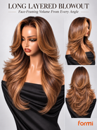 Long layered blowout with face-framing curtain bangs on FORMI lace front wig