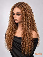 #27 honey blonde deep side part spiral curly human hair wig front view
