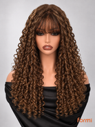 Highlighted espresso brown body wave human hair wig side view