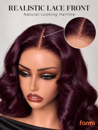 Natural-looking lace front and middle part detail on blackcurrant purple human hair wig