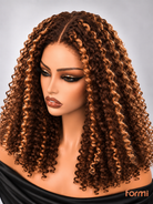 Middle part and highlighted spiral curls on #4/27 human hair lace front wig