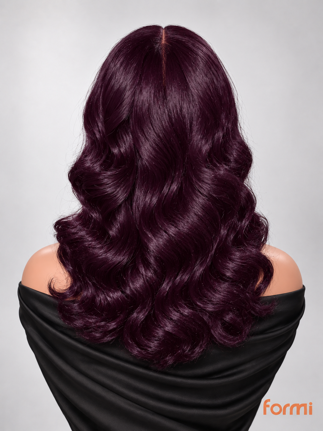 Back view of blackcurrant purple body wave human hair wig with full volume