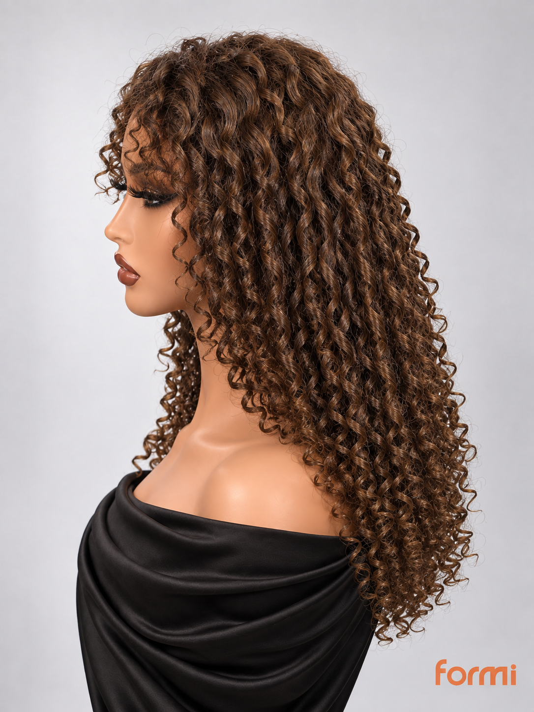 Glueless highlighted body wave human hair wig styled on model