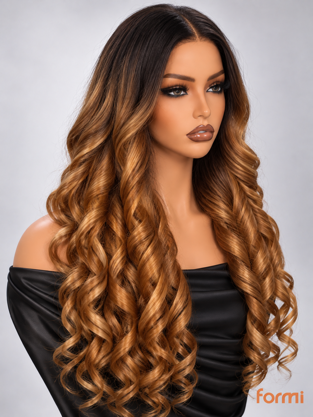 Middle part dark root ombre lace front wig detail