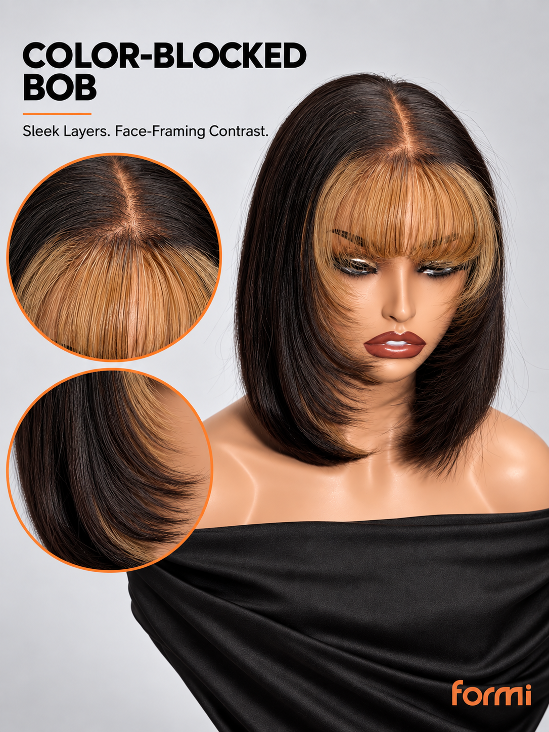 12-inch #1B bob human hair wig with contrasting #27 blonde bangs