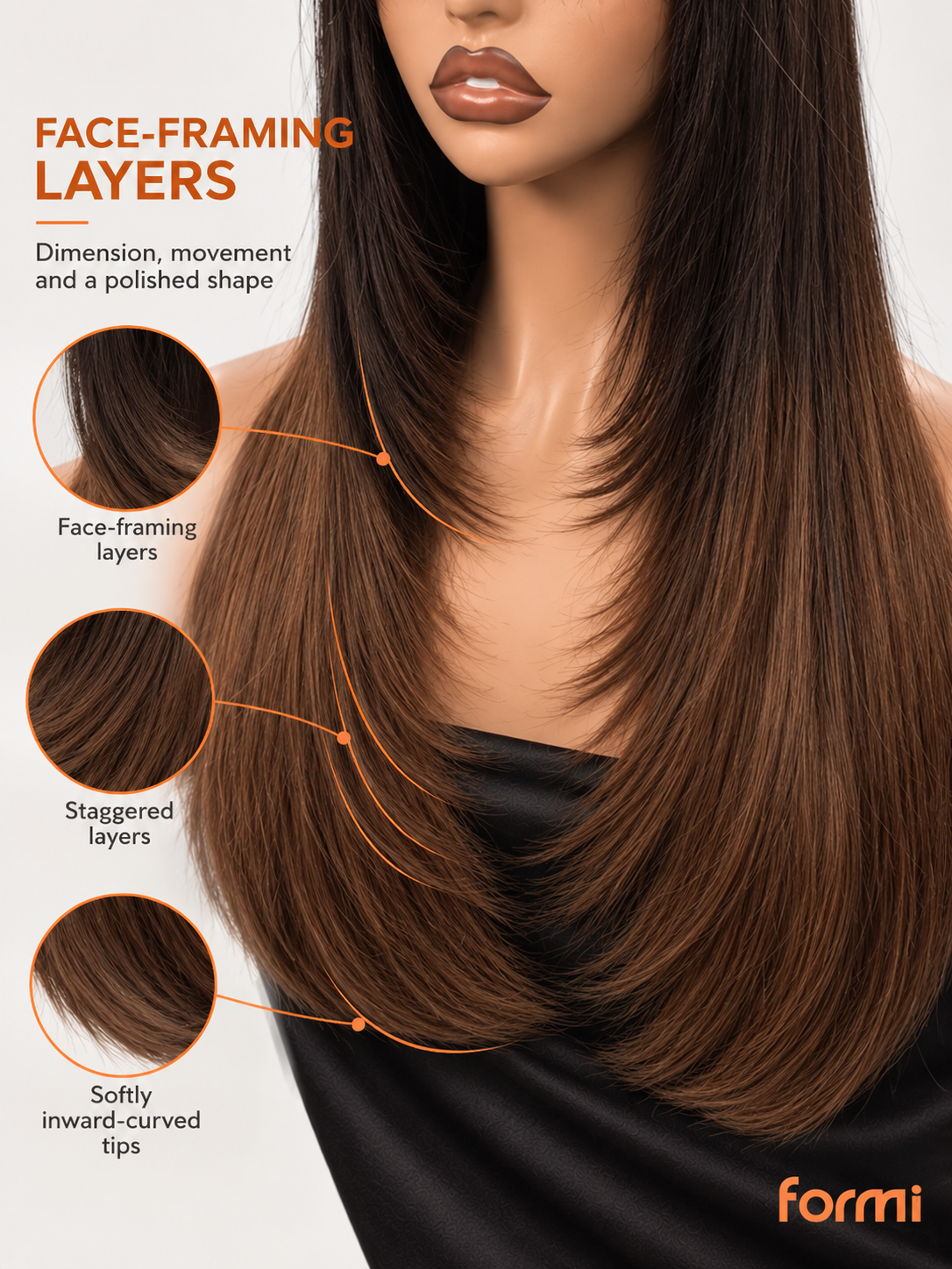 Long #1B/30 ombre straight wig with layered ends and full bangs