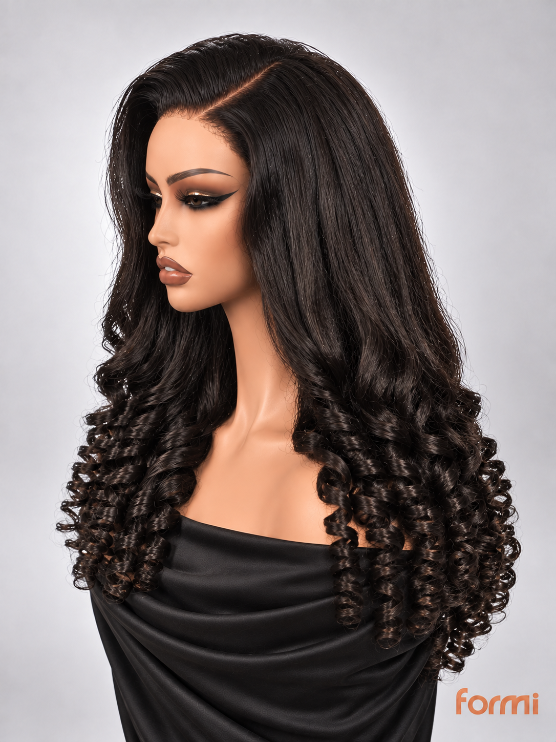 Back view showing full spiral curls on natural black human hair wig