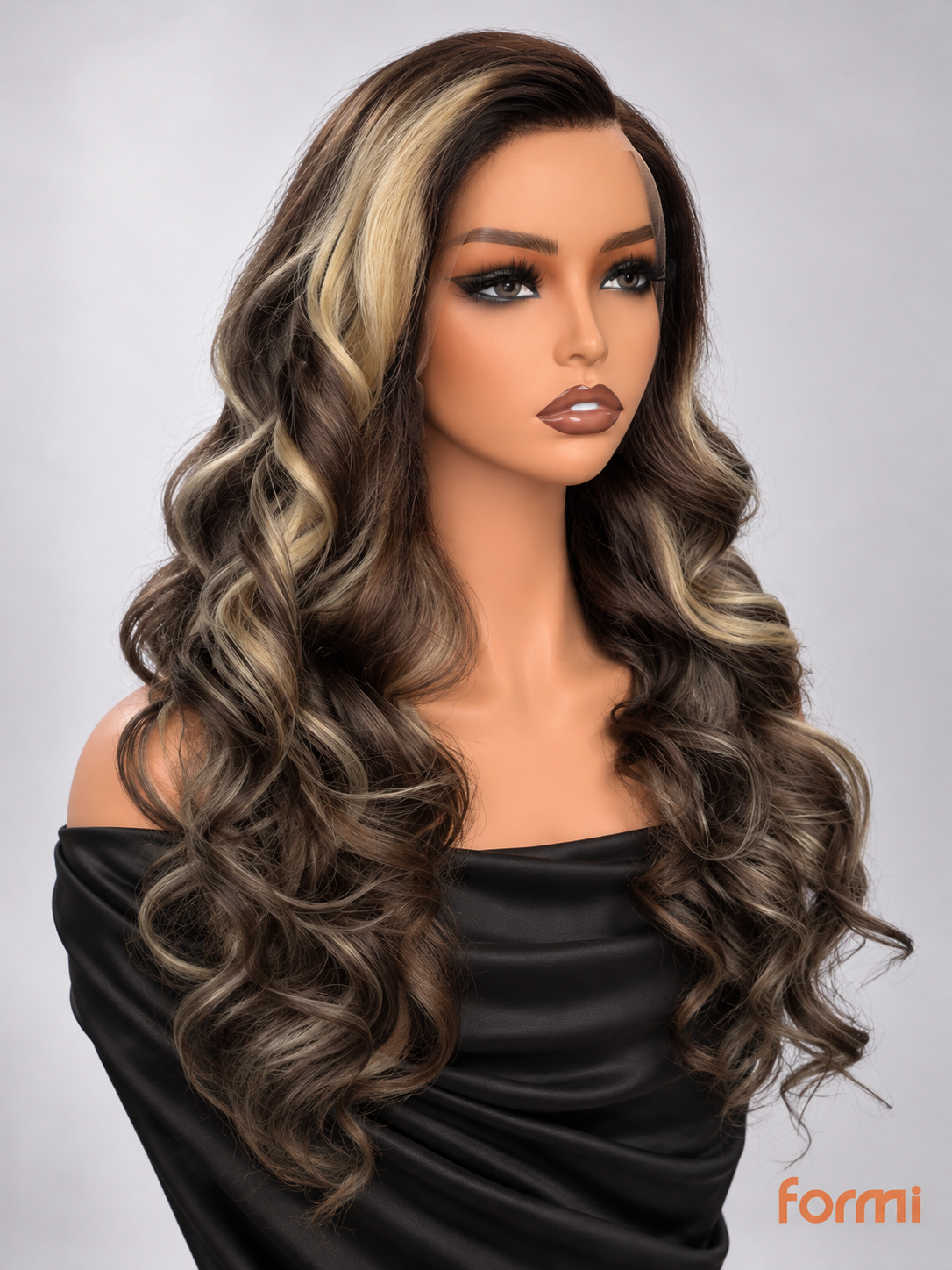 Chocolate brown spiral curly human hair wig with wispy bangs front view