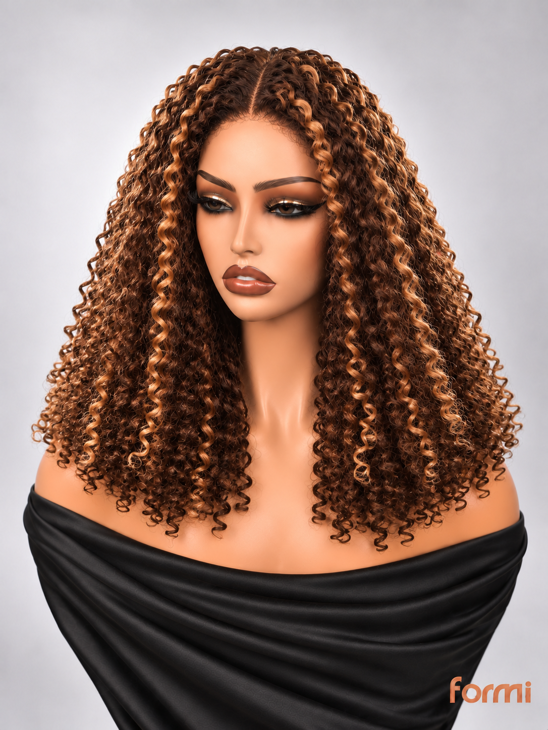 #4/27 honey blonde highlight middle part spiral curly human hair lace front wig front view