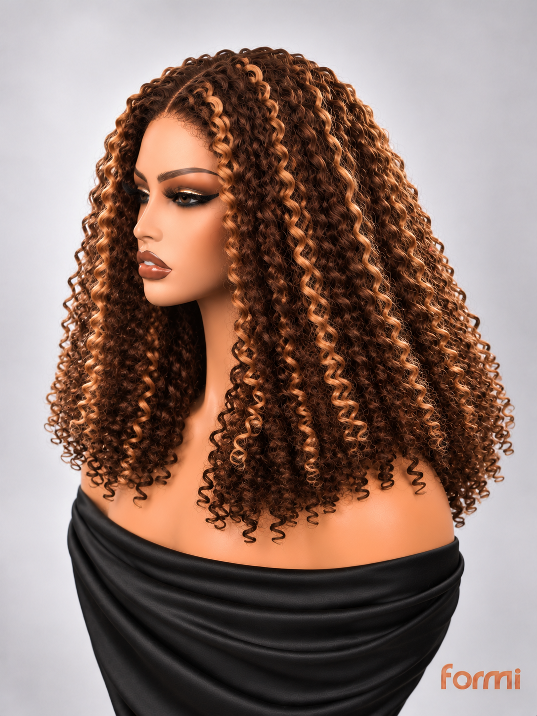 #4/27 honey blonde highlight spiral curly lace front wig left side view