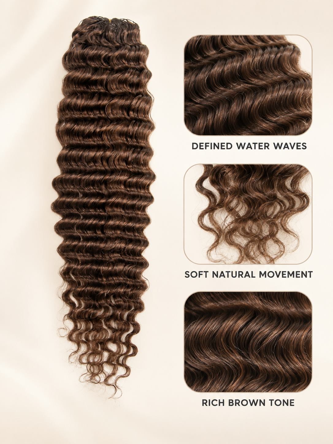 Formi #4 Chocolate Brown Deep Wave Human Crochet Hair