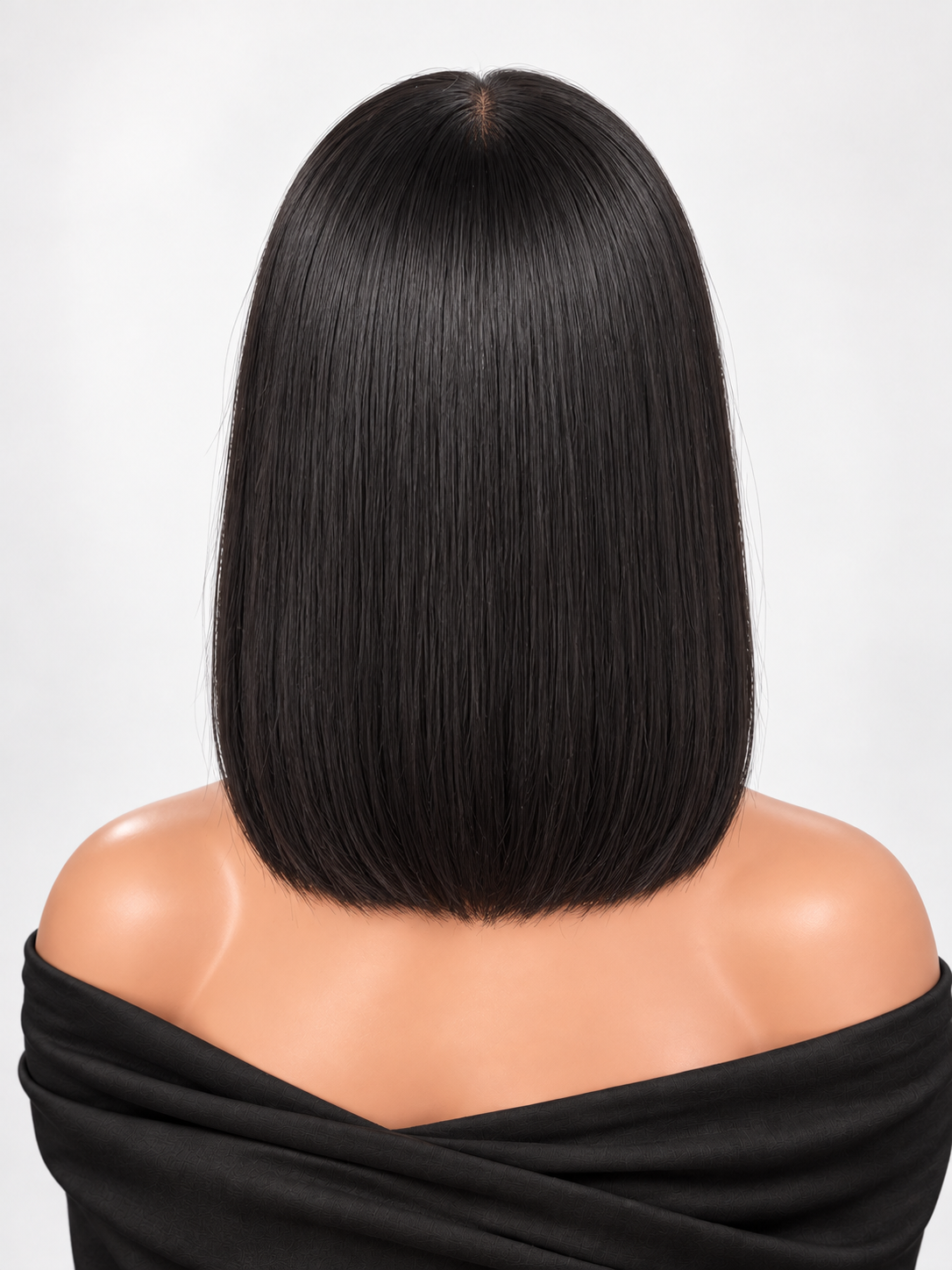 FORMI natural black 13x4 lace front straight bob human hair wig with center part.
