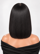 FORMI natural black 13x4 lace front straight bob human hair wig with center part.