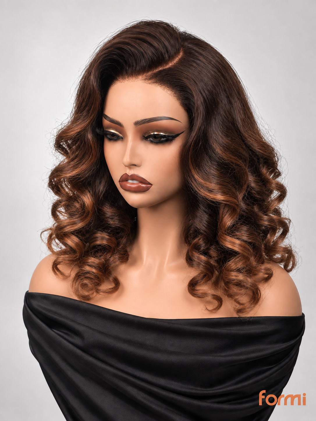 #4/350 brown copper bouncy curly human hair bob wig front view