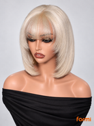 Front view of FORMI #613 honey blonde straight bob human hair wig with wispy bangs