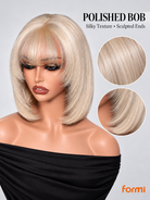 Silky straight texture and sculpted ends of #613 honey blonde human hair bob wig