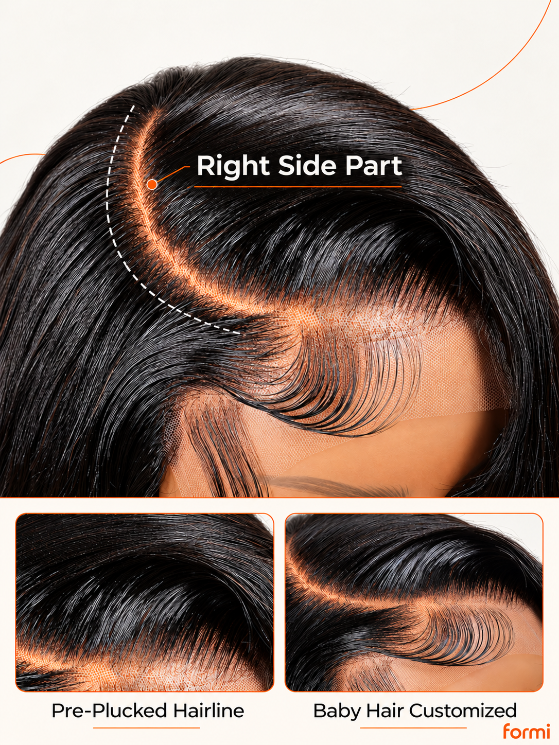 FORMI wig hairline and pre-plucked baby hair detail