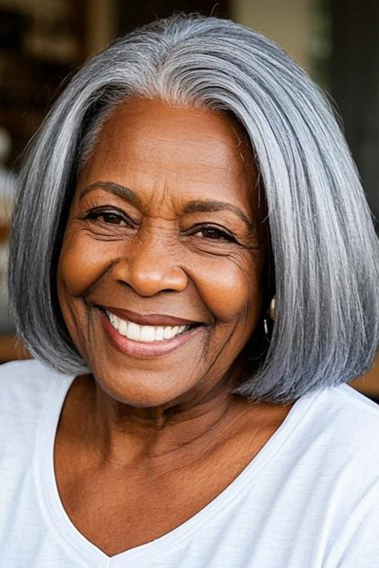 Formi Hair | Salt & Pepper Bob Wig –  Glueless Straight Human Hair 5x5 Lace Closure Gray Wig For Women over 50